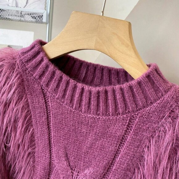 Purple Casual Women's Stand Collar Fuzzy Long Sleeve Sweater - Picture 4 of 7